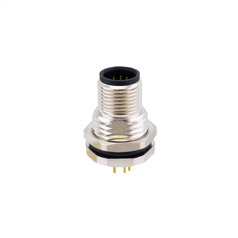 M12 3pins A code male straight front panel mount connector PG9 thread,unshielded,insert,brass with nickel plated shell